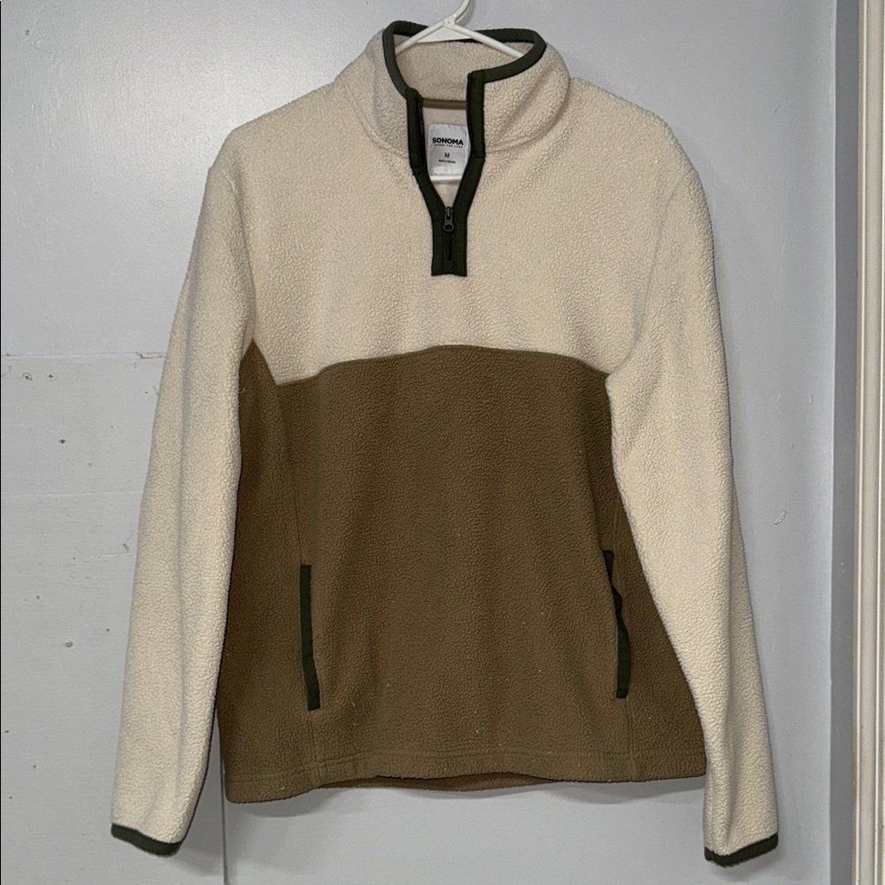 Sonoma Olive and Cream Fleece Pullover